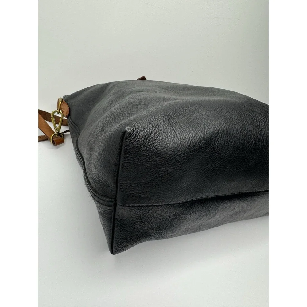 Madewell Black Thick Leather Zip Closure Double Handle Satchel Shoulder Bag‎